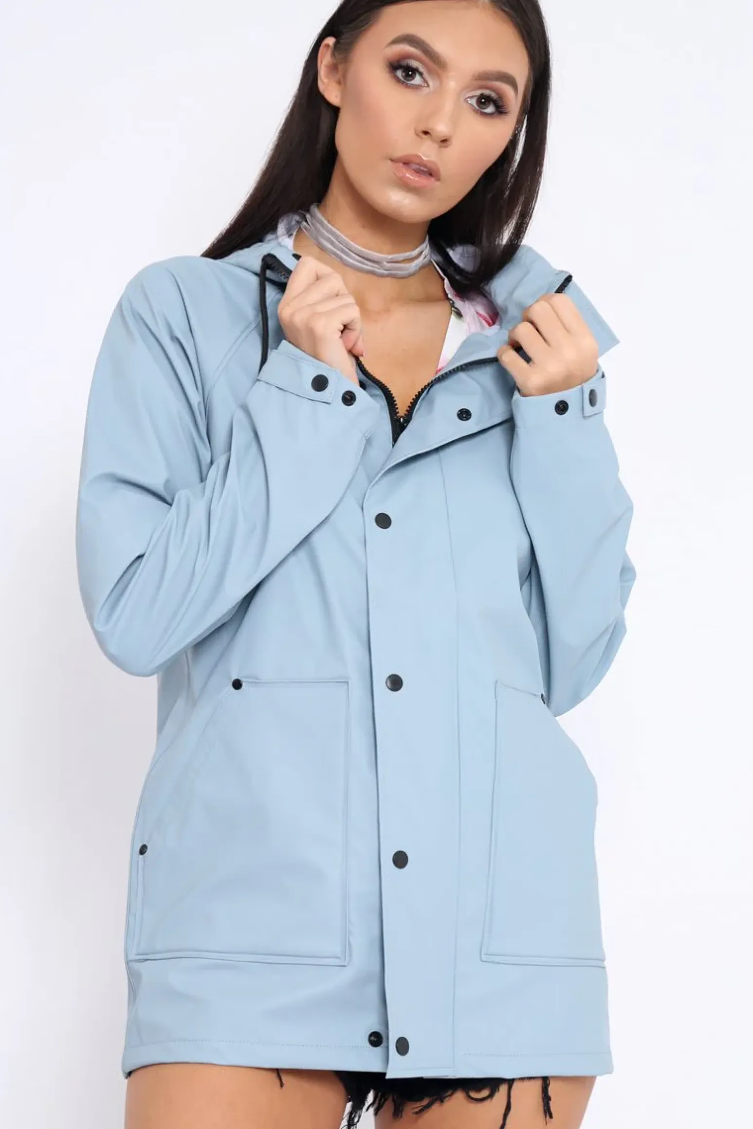 Rebellious Fashion Light Blue Hooded Rain Jacket - Fox