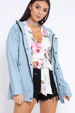 Rebellious Fashion Light Blue Hooded Rain Jacket - Fox