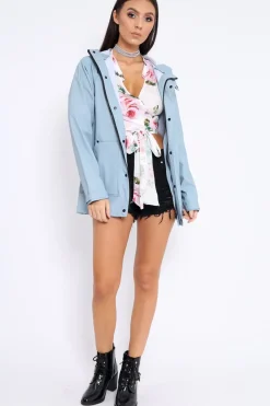 Rebellious Fashion Light Blue Hooded Rain Jacket - Fox