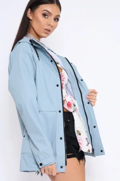 Rebellious Fashion Light Blue Hooded Rain Jacket - Fox