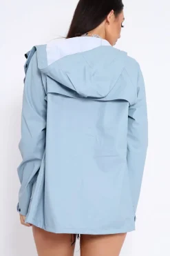 Rebellious Fashion Light Blue Hooded Rain Jacket - Fox