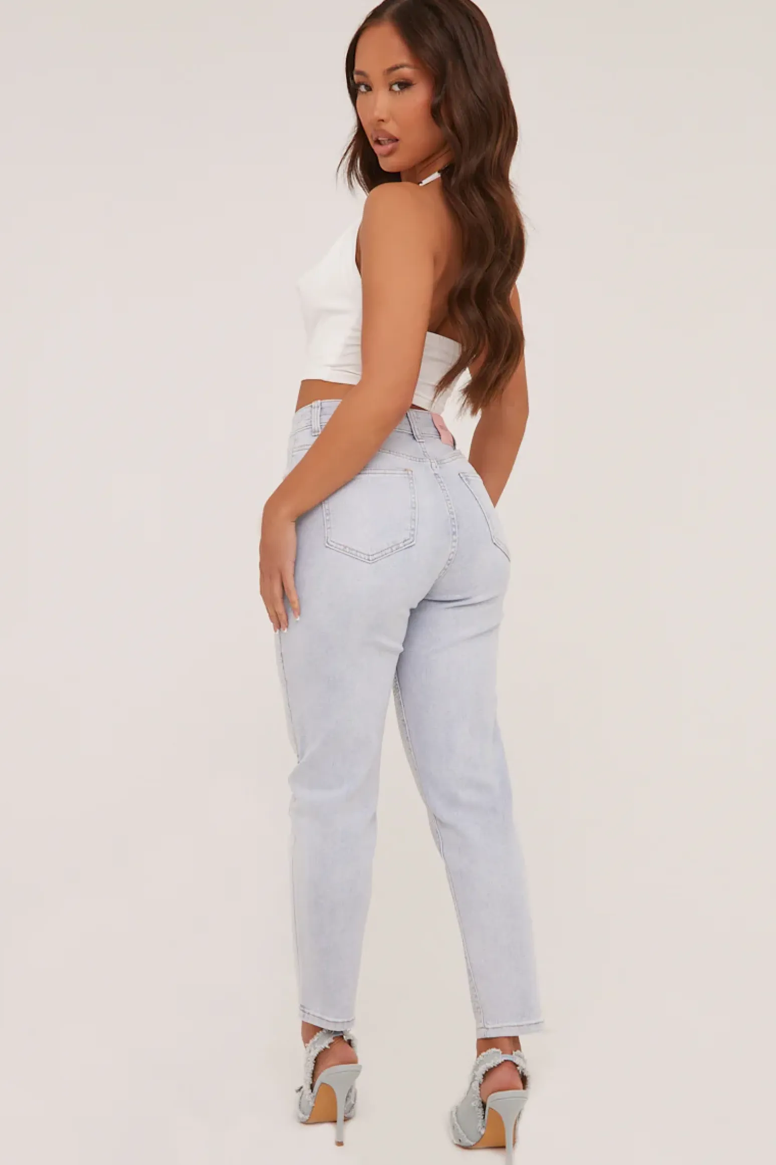 Rebellious Fashion Light Blue Iridescent Detail Straight Leg Jeans - Esmee