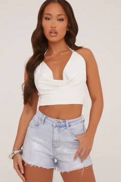 Rebellious Fashion Light Blue Iridescent Detail Denim Shorts - Erin