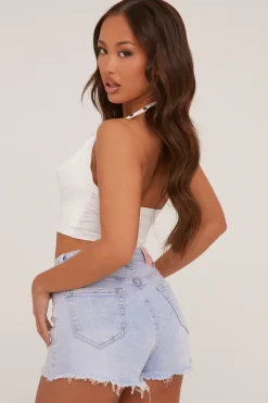 Rebellious Fashion Light Blue Iridescent Detail Denim Shorts - Erin
