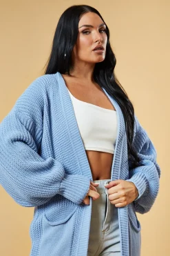 Rebellious Fashion Light Blue Longline Knit Maxi Cardigan - Ema