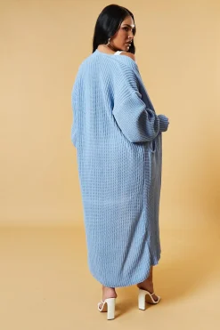 Rebellious Fashion Light Blue Longline Knit Maxi Cardigan - Ema
