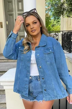 Rebellious Fashion Light Blue Longline Trucker Denim Jacket - Leilana