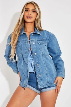 Rebellious Fashion Light Blue Longline Trucker Denim Jacket - Leilana