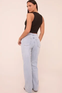 Rebellious Fashion Light Blue Mid Waist Straight Leg Denim Jeans - Maureena