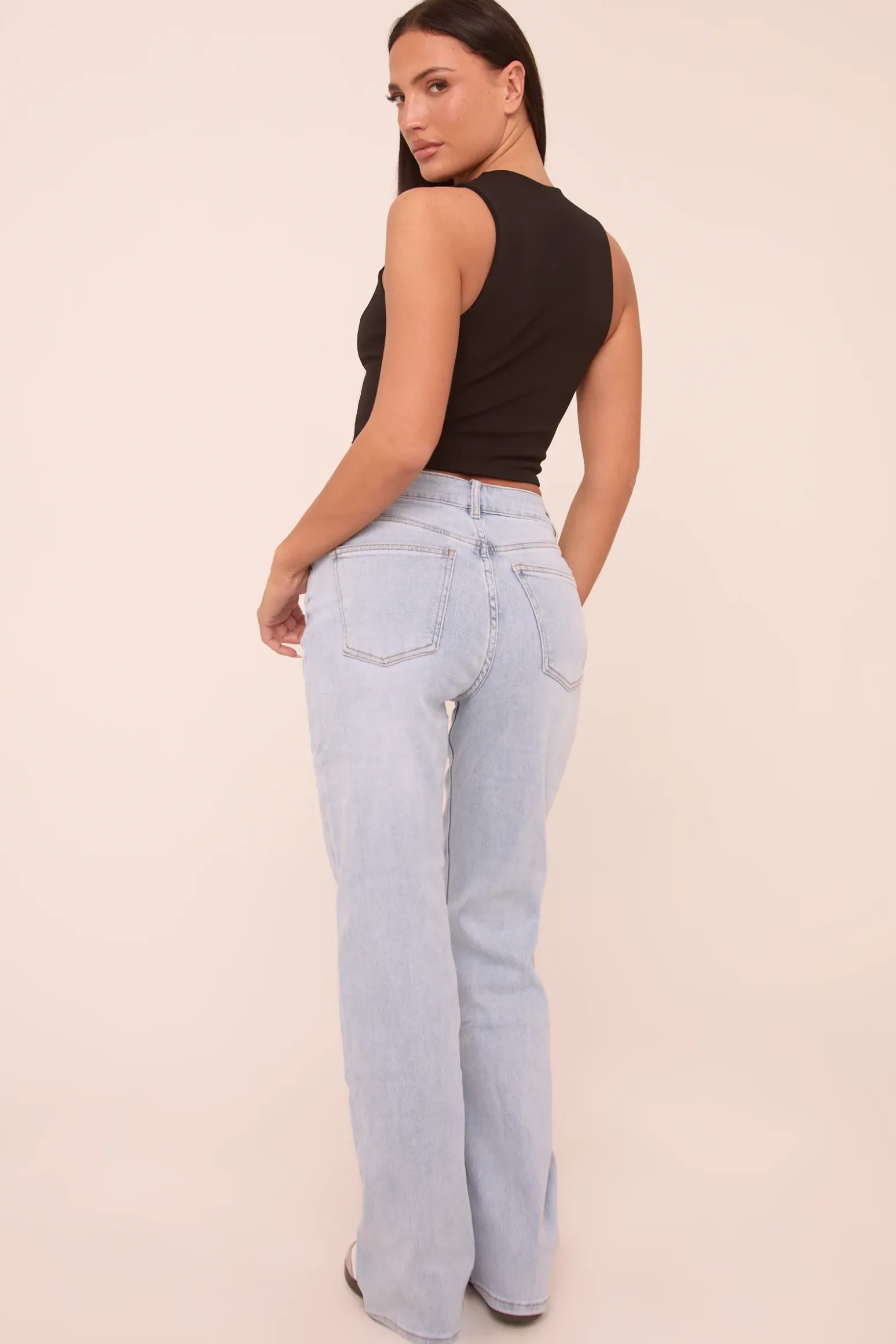 Rebellious Fashion Light Blue Mid Waist Straight Leg Denim Jeans - Maureena