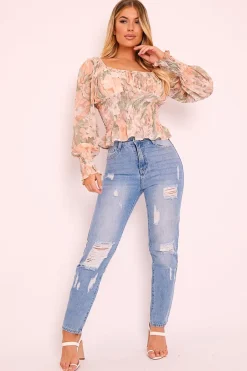 Rebellious Fashion Light Blue Ripped Distress High Rise Mom Jeans - Haylin