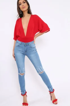 Rebellious Fashion Light Blue Ripped Knees Distressed Skinny Jeans - Elora