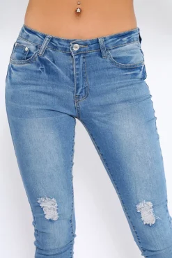 Rebellious Fashion Light Blue Ripped Knees Skinny Jeans - Elsie