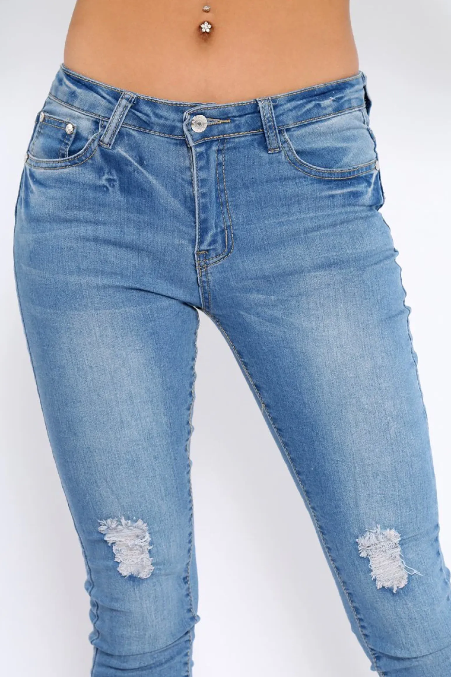 Rebellious Fashion Light Blue Ripped Knees Skinny Jeans - Elsie
