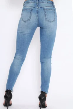 Rebellious Fashion Light Blue Ripped Knees Skinny Jeans - Elsie