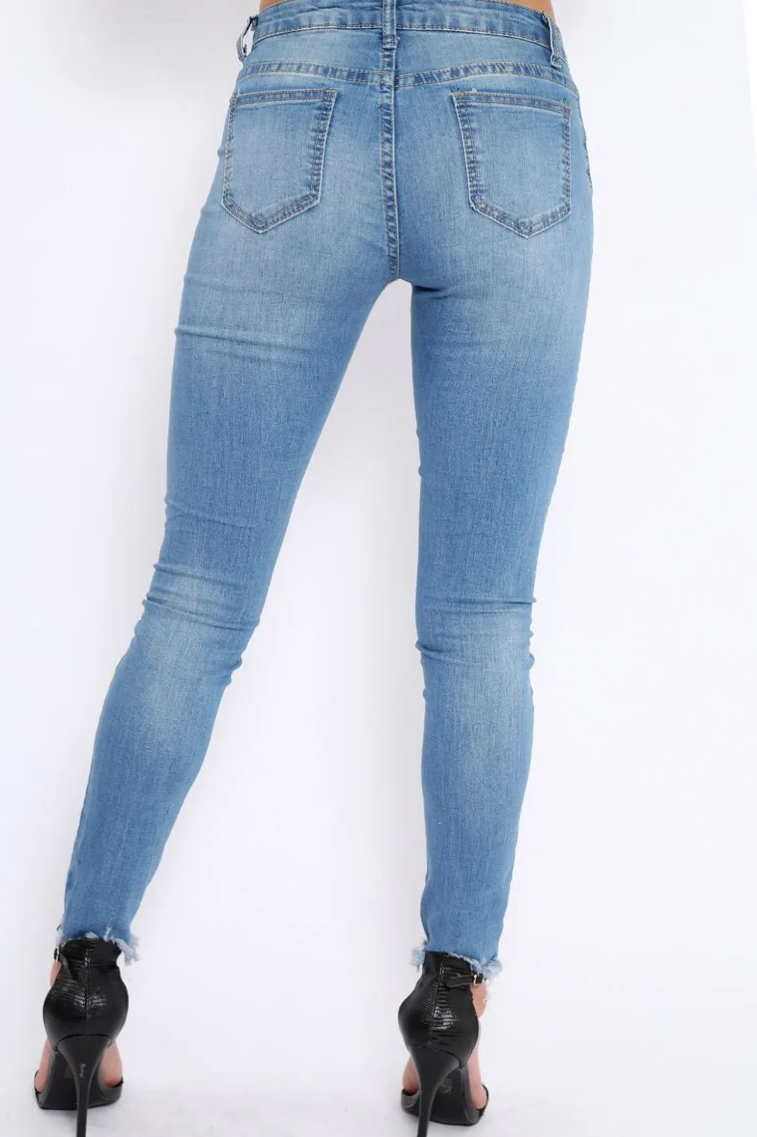 Rebellious Fashion Light Blue Ripped Knees Skinny Jeans - Elsie