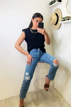 Rebellious Fashion Light Blue Ripped Slim Fit Mom Jeans - Lola
