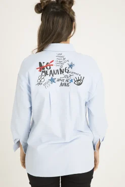 Rebellious Fashion Light Blue Slogan Writing Oversized Shirt - Layla