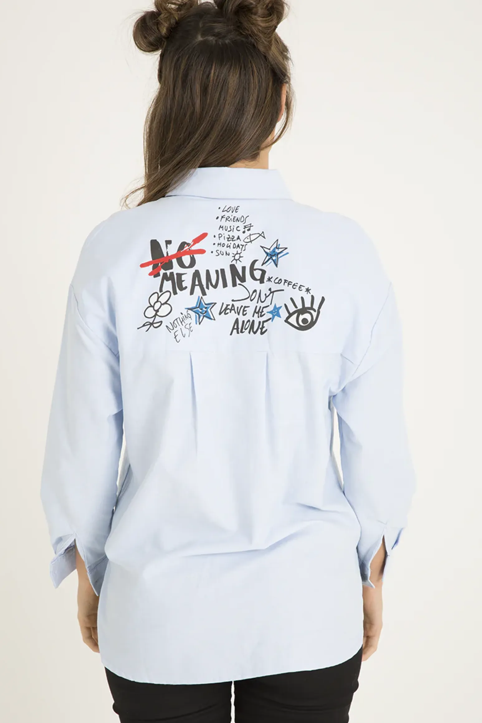 Rebellious Fashion Light Blue Slogan Writing Oversized Shirt - Layla