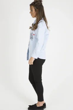 Rebellious Fashion Light Blue Slogan Writing Oversized Shirt - Layla