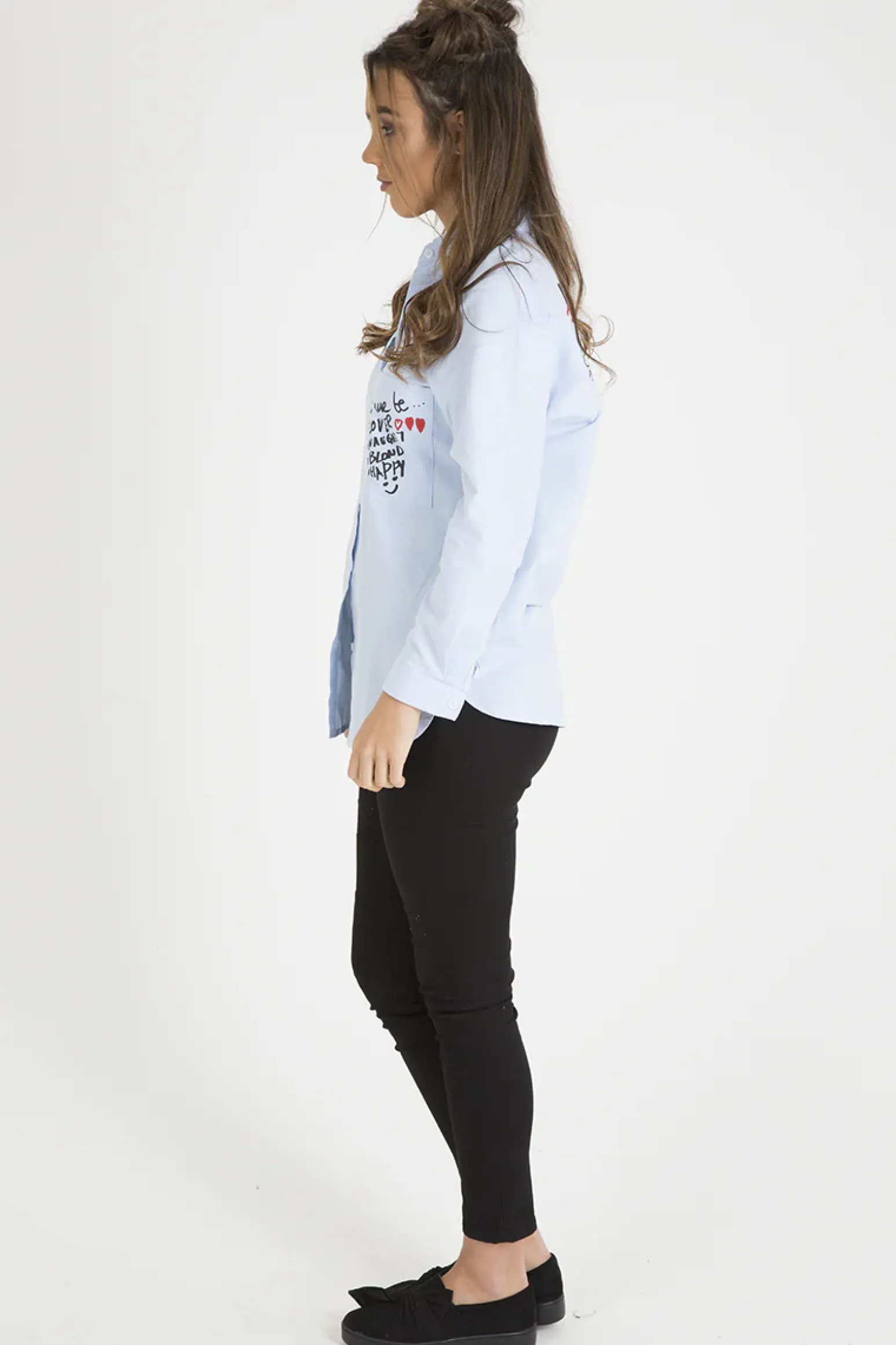 Rebellious Fashion Light Blue Slogan Writing Oversized Shirt - Layla