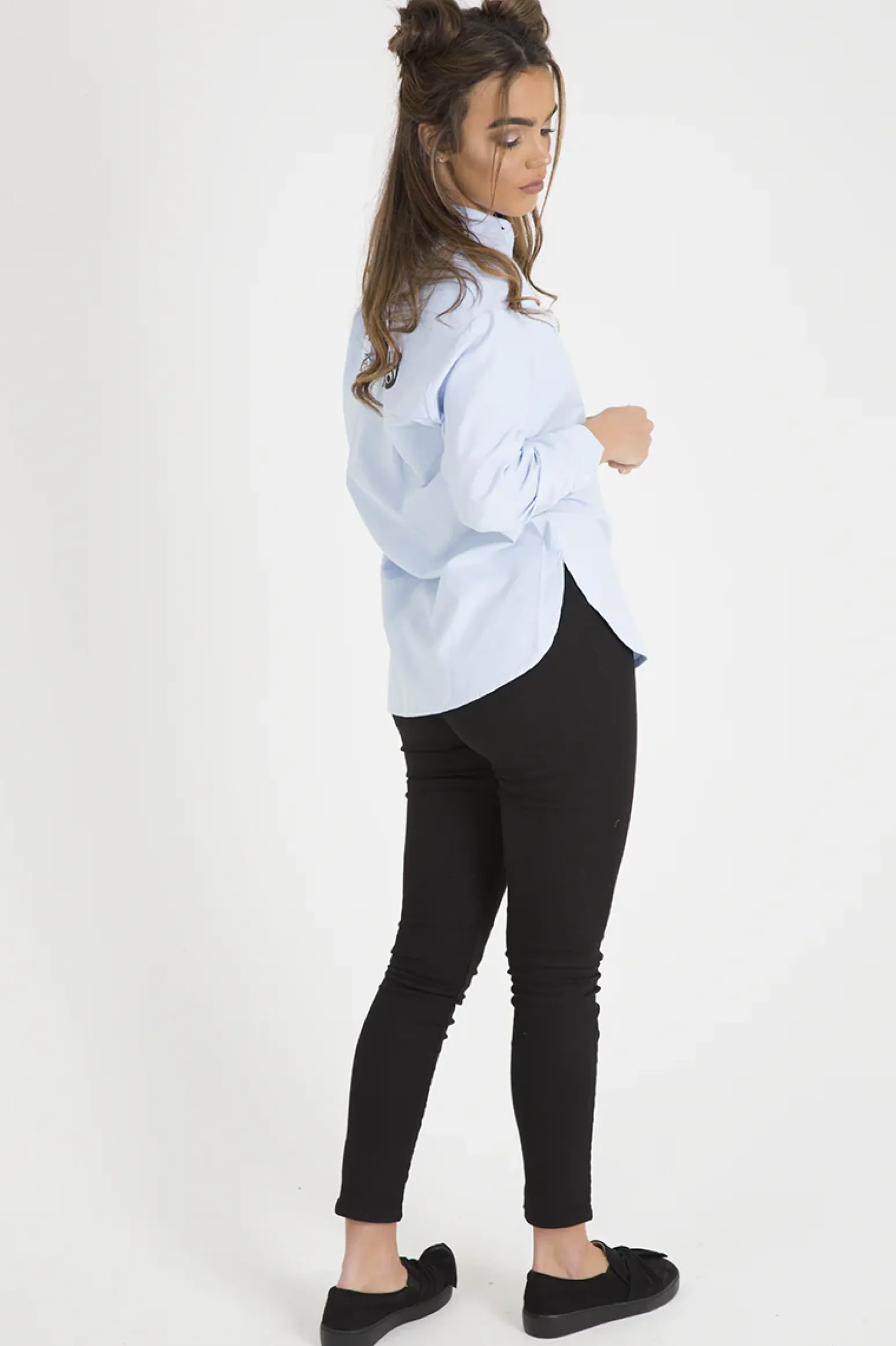 Rebellious Fashion Light Blue Slogan Writing Oversized Shirt - Layla