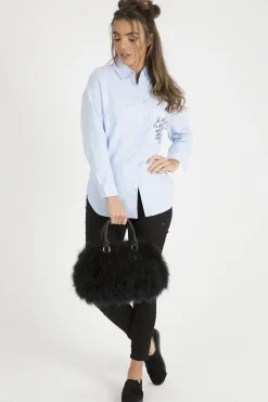Rebellious Fashion Light Blue Slogan Writing Oversized Shirt - Layla