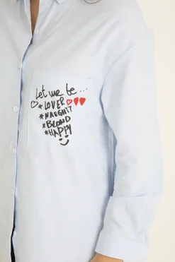 Rebellious Fashion Light Blue Slogan Writing Oversized Shirt - Layla