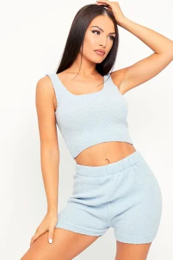 Rebellious Fashion Light Blue Soft Crop Top + Shorts Loungewear Co-ord - Vadie