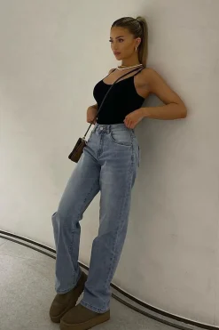 Rebellious Fashion Light Blue Straight Leg Baggy Jeans - Marigold