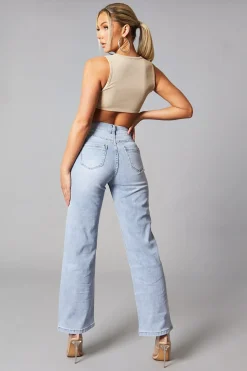 Rebellious Fashion Light Blue Straight Leg Baggy Jeans - Marigold