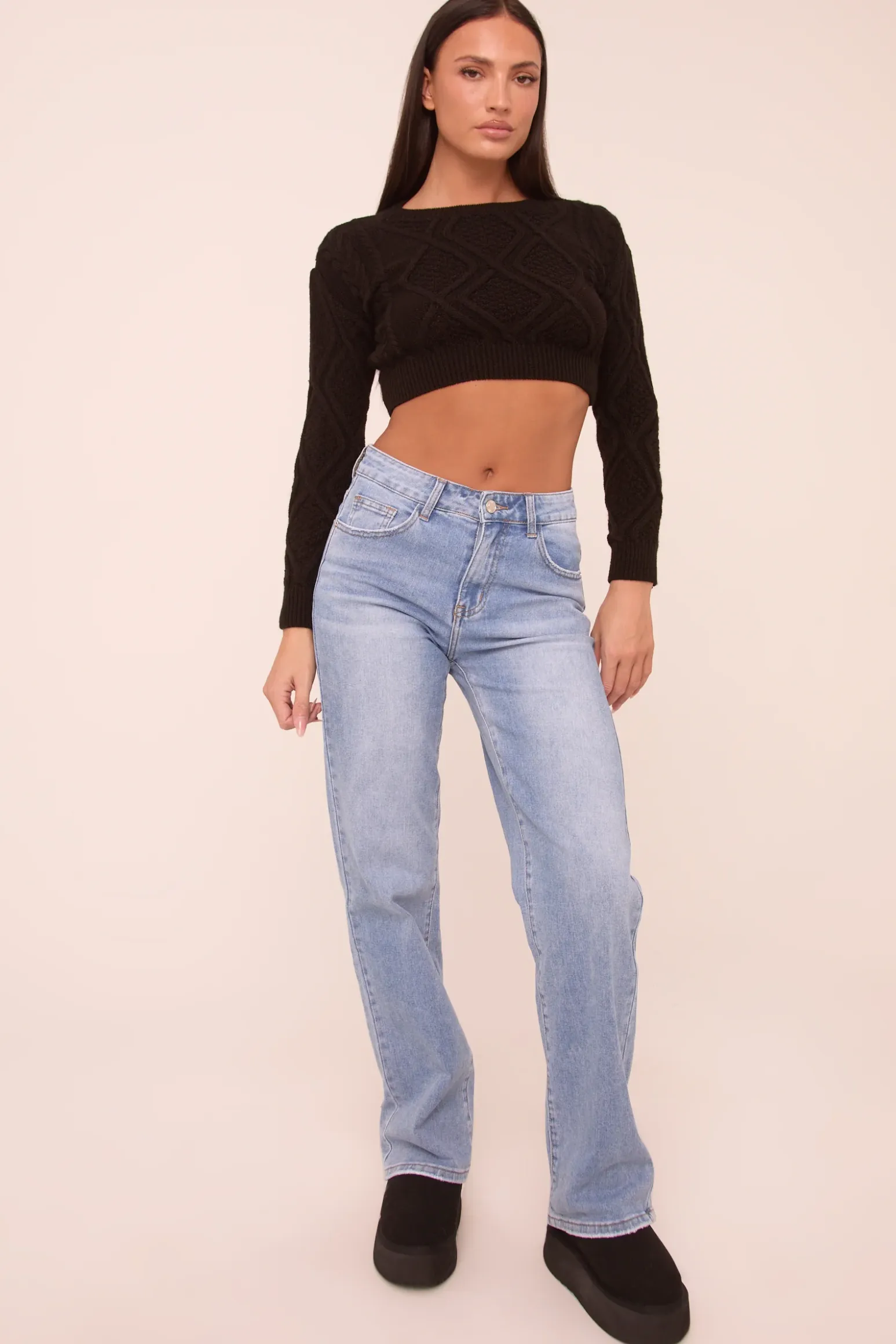 Rebellious Fashion Light Blue Stretch Distressed Mid Waist Straight Leg Jeans - Annette