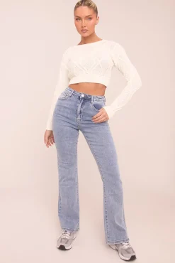 Rebellious Fashion Light Blue Stretch Kick Flare Jeans - Aspen