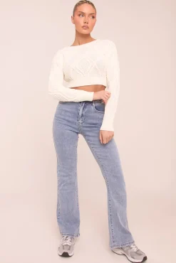 Rebellious Fashion Light Blue Stretch Kick Flare Jeans - Aspen