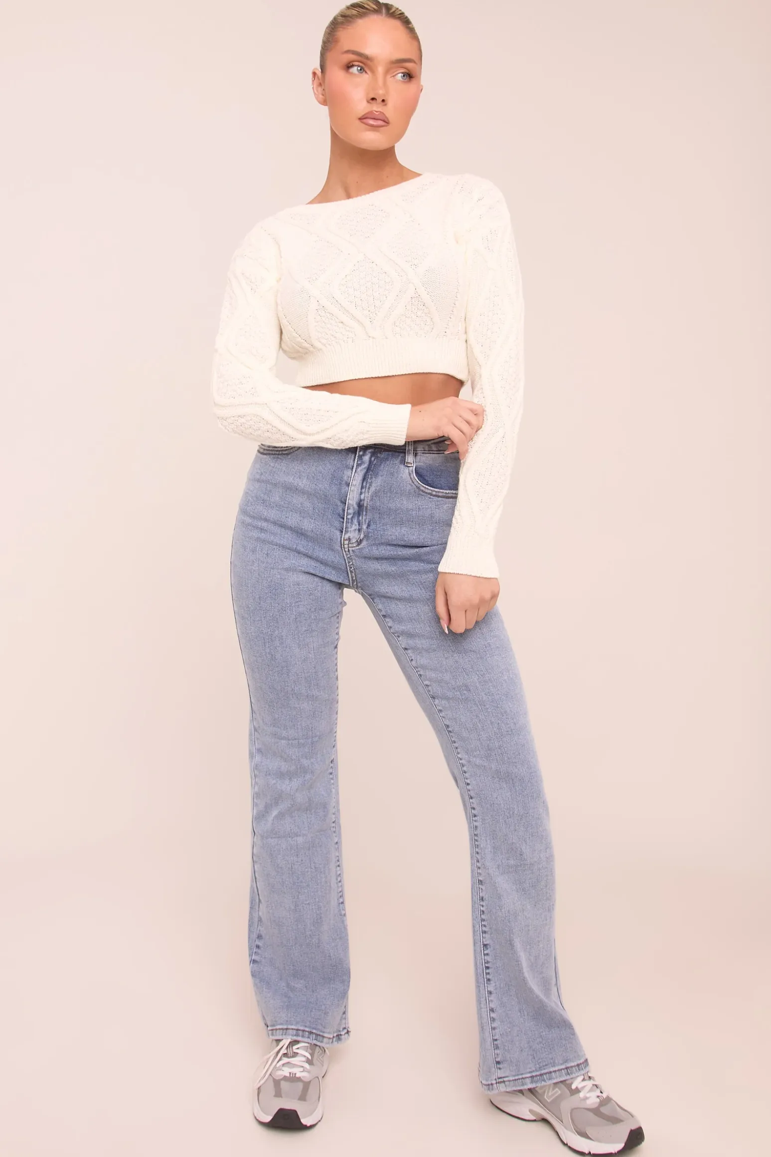 Rebellious Fashion Light Blue Stretch Kick Flare Jeans - Aspen