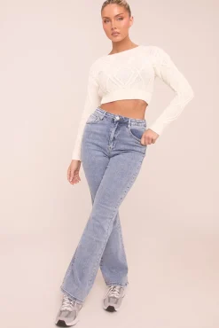 Rebellious Fashion Light Blue Stretch Kick Flare Jeans - Aspen