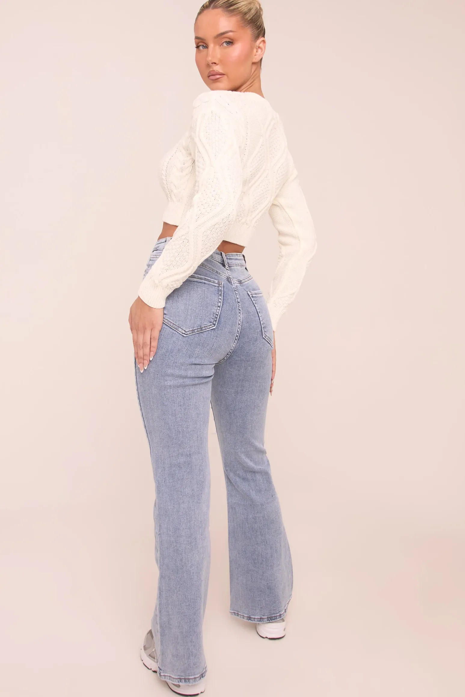 Rebellious Fashion Light Blue Stretch Kick Flare Jeans - Aspen
