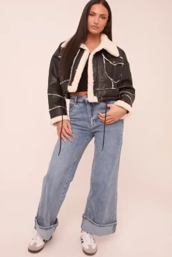 Rebellious Fashion Light Blue Stretch Mid Waist Turn Up Hem Wide Leg Denim Jeans - Stacy