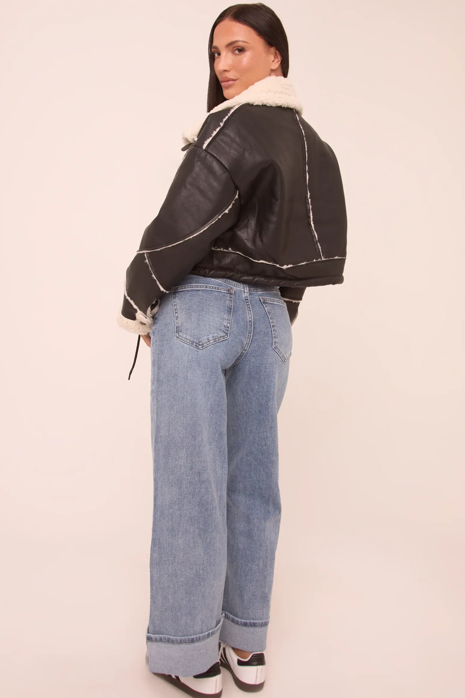Rebellious Fashion Light Blue Stretch Mid Waist Turn Up Hem Wide Leg Denim Jeans - Stacy