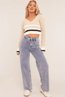 Rebellious Fashion Light Blue Stretch Pocket Detail Straight Leg Jeans - Aubrey