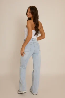 Rebellious Fashion Light Blue Stretch Straight Leg Jeans - Scarlett