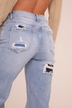 Rebellious Fashion Light Blue Stretch Straight Leg Jeans - Sam