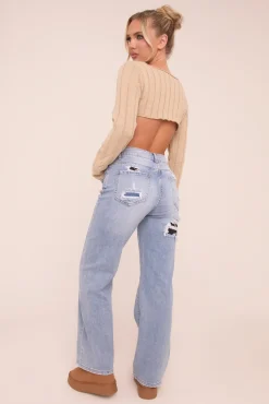Rebellious Fashion Light Blue Stretch Straight Leg Jeans - Sam