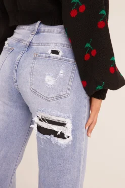 Rebellious Fashion Light Blue Stretch Straight Leg Jeans - Sam