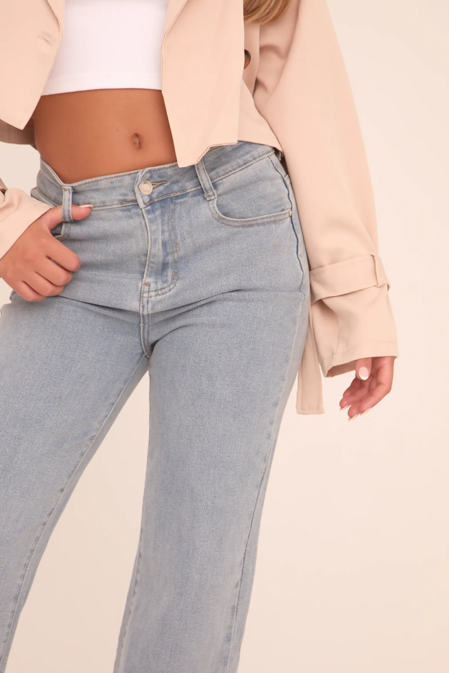Rebellious Fashion Light Blue Stretch Straight Leg Jeans - Hayle