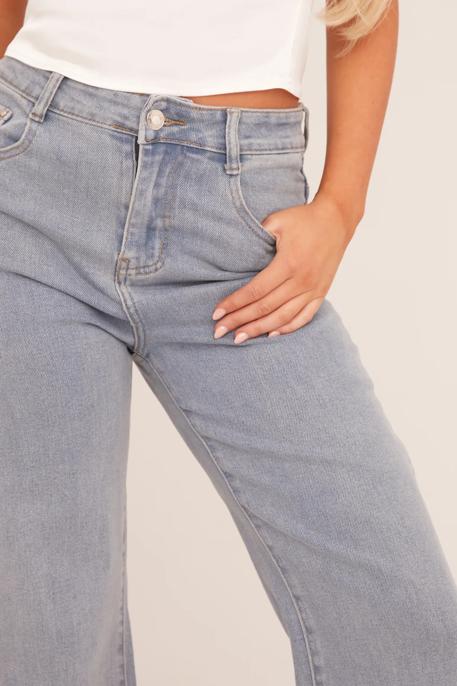 Rebellious Fashion Light Blue Stretch Straight Leg Jeans - Hayle