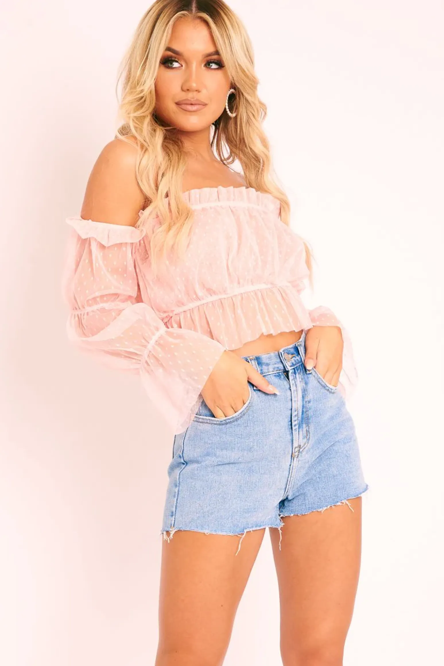 Rebellious Fashion Light Blue Wash Denim Raw Edge Shorts - Fredda