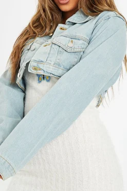 Rebellious Fashion Light Blue Washed Extreme Cropped Denim Jacket - Viana