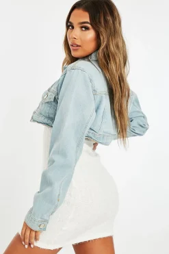 Rebellious Fashion Light Blue Washed Extreme Cropped Denim Jacket - Viana