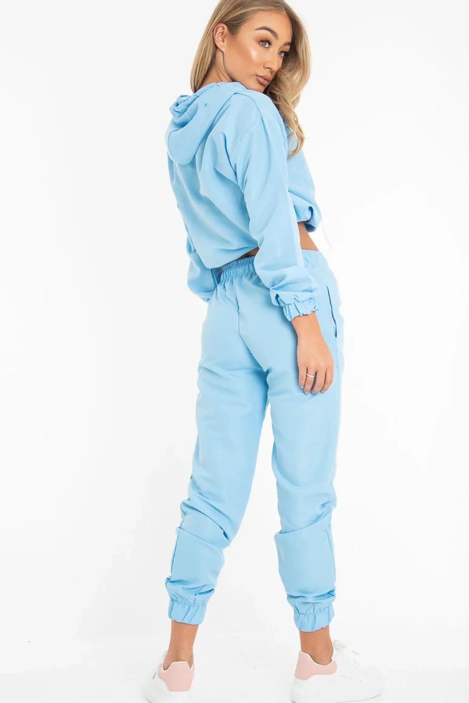 Rebellious Fashion Light Blue Woven Drawstring Hoodie Jogger Co-Ord - Elvira